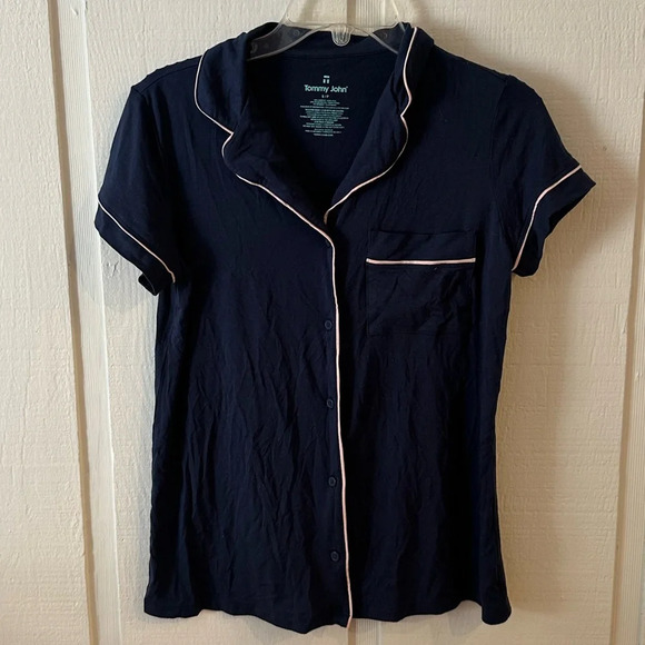 Tommy John | Navy Collared Short Sleeve Sleep Shirt Size Small - Picture 1 of 3